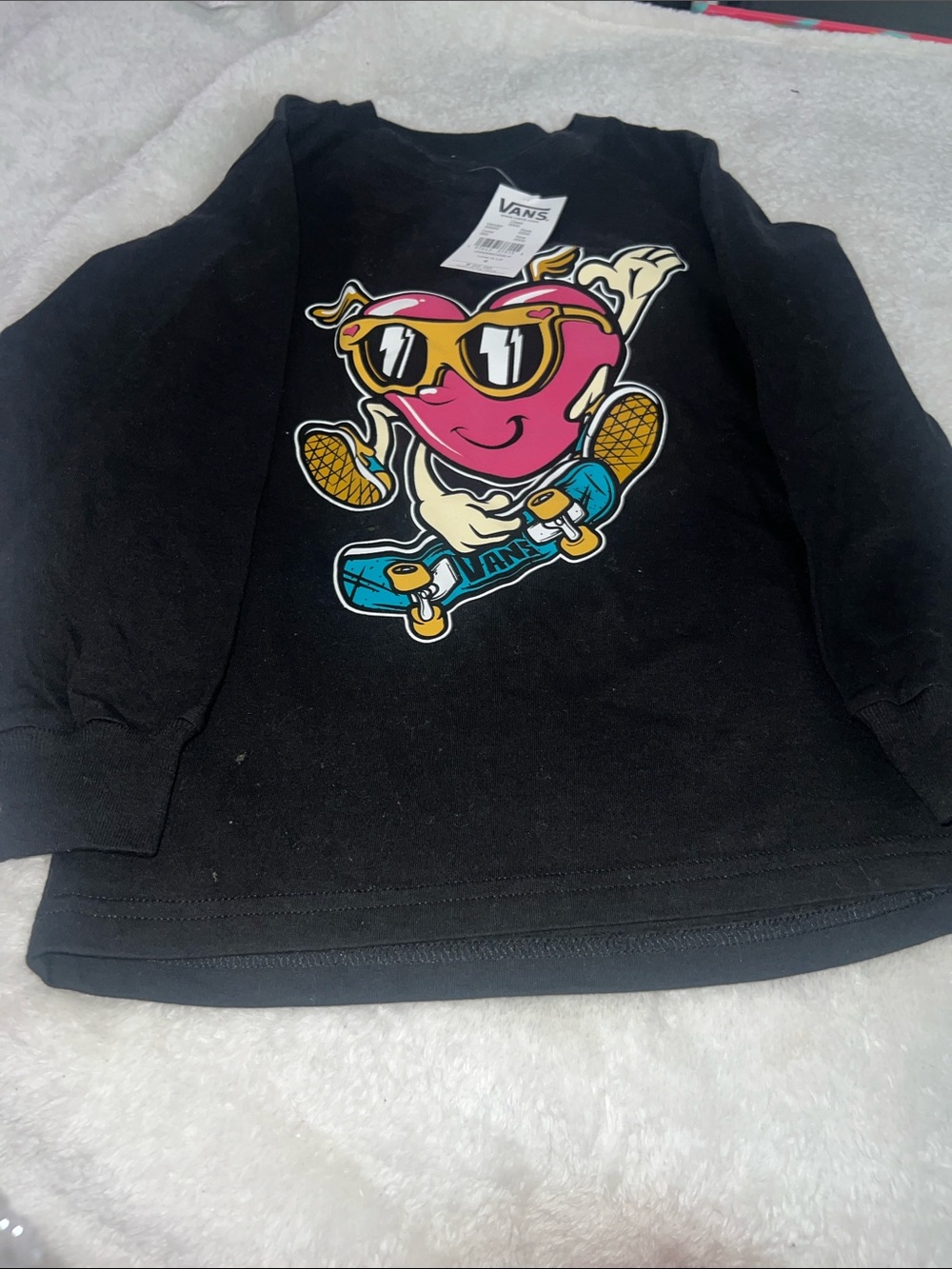 Vans Black Long Sleeve Tee with Pink Skate Character Graphic